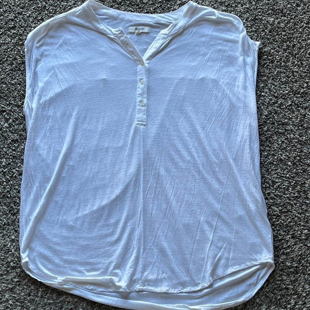 Madewell Henley Top Womens Small White Sleeveless Linen Breathable Spring Top